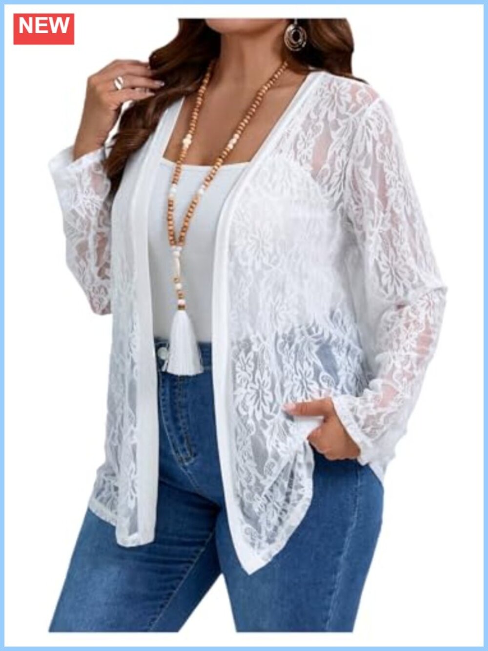 Plus Size Sheer Lace Cardigan Open Front Lightweight Mesh Jacket